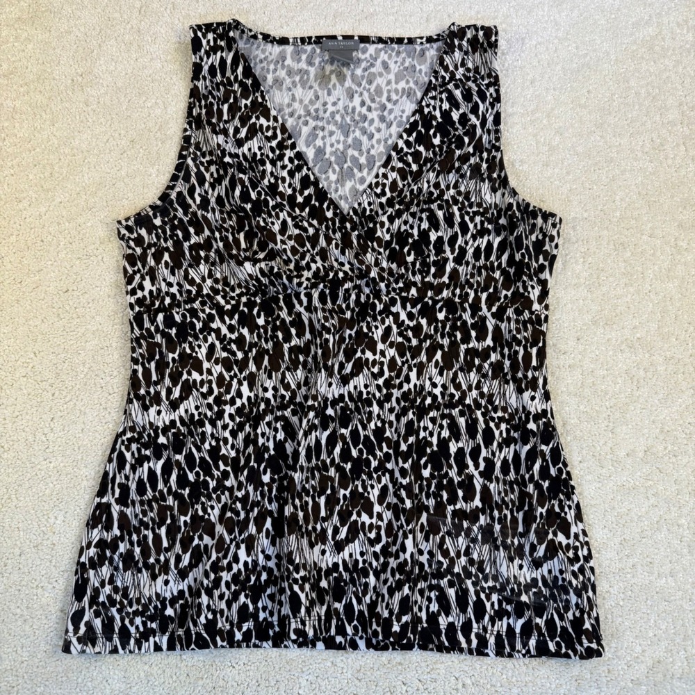 Ann‎ Taylor Women's Tank Top Sleeveless Blouse Animal Print Large